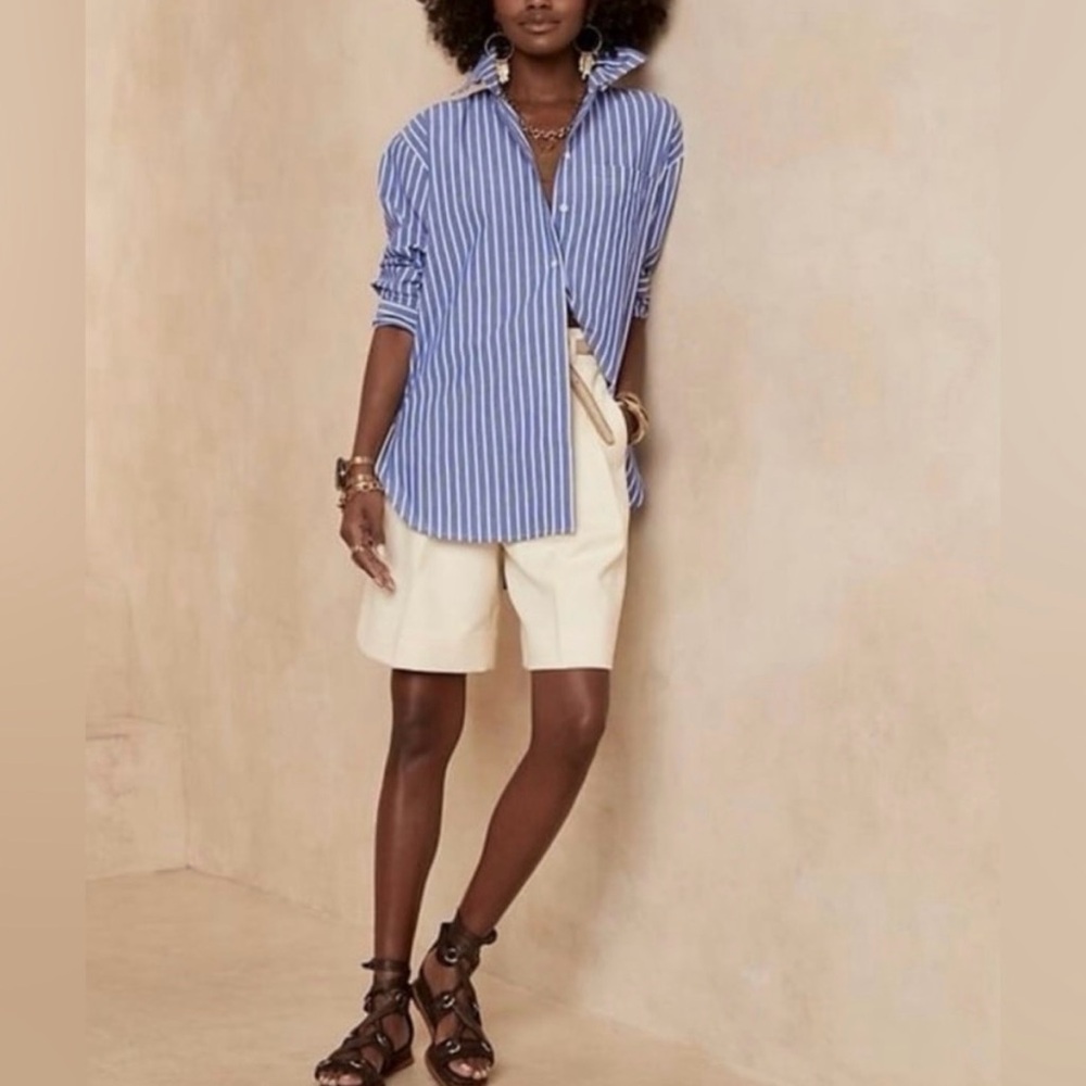 Banana Republic Women’s Oversized cotton blue white striped shirt size S